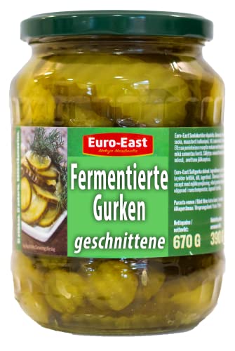 East-Euro fermentierte geschnittene Gurke 6er Pack im Glas | Hergestellt nach der traditionellen Beizmethode | 6 x 670 g/390 g Cover