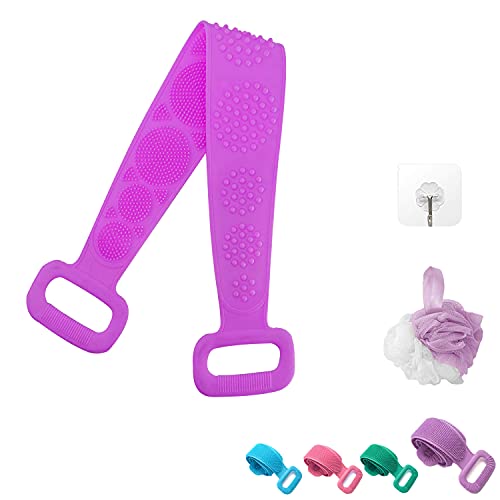 Silicone Back Scrubber for Shower,Bath Body Brush,Exfoliating Silicone Body Back Scrubber, with Soft Brush Bristles and Back Massage Dots Deep Clean, Improves Blood Circulation and Skin Health(purple)