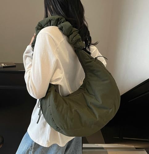 Cozy Crescent Tote Bag Vintage Canvas Drawstring Shoulder Purse Spacious Multi-Pocket Hobo Bag for All Seasons2