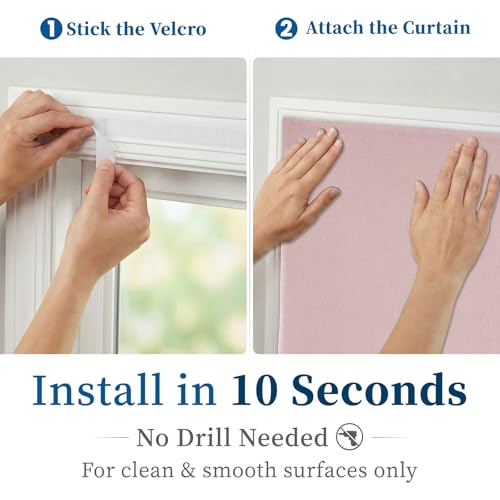 Image of 100% Blackout Self Adhesive Curtains- Stick on Curtains Shades Window Blinds Curtain No Rod Needed Easy to Hang Curtain, Use for Bedroom, Living Room, W46 x L60 inch, 1 Panel, Light Pink