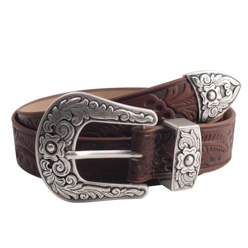 Western Belt for Women Vintage Cowboy Belts For Pants Jeans Country Belt with Floral Carved Design2