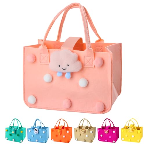 Bolsa de Fieltro, FainFun 30 * 20 * 18 cm Cesta de Fieltro Almacenamiento Grande con Manijas, Bolso de Fieltro de Compras Plegable, Bolsa de Fieltro para Almacenar Leña Periódicos (Rosa)