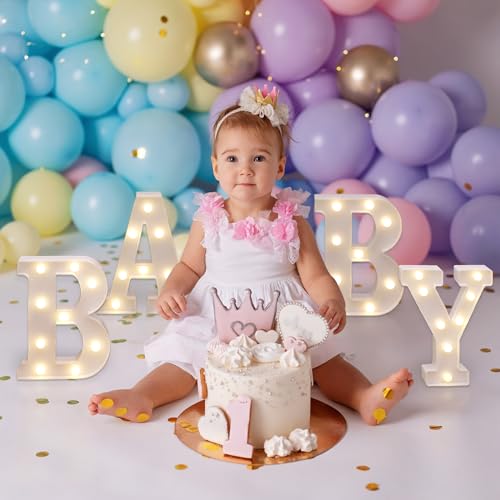 Image of BABY Marquee Letter Lights, LED Light Up Letters for Baby Shower | Baby LED Light Sign, Battery Powered Lighted Letters for Party Table Centerpieces, Home Bedroom Nursery Wall Decor