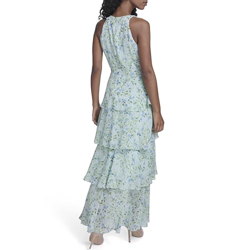 Image of Tommy Hilfiger Women's Sleeveless Halter Neck Tiered Skirt Maxi Dress