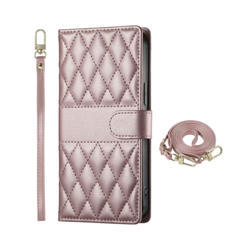 Étui portefeuille en cuir Samsung S25 Ultra or rose avec lanière chic