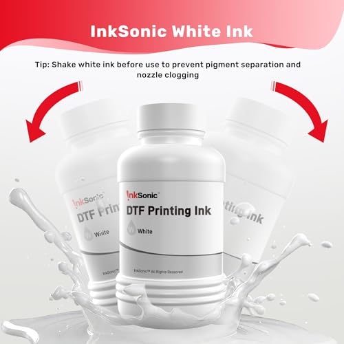 Image of InkSonic DTF Ink White 1000ML, Premium DTF Transfer Ink for PET Film, Refill Ink Compatible for All DTF Printer (White, 4 * 250ml)