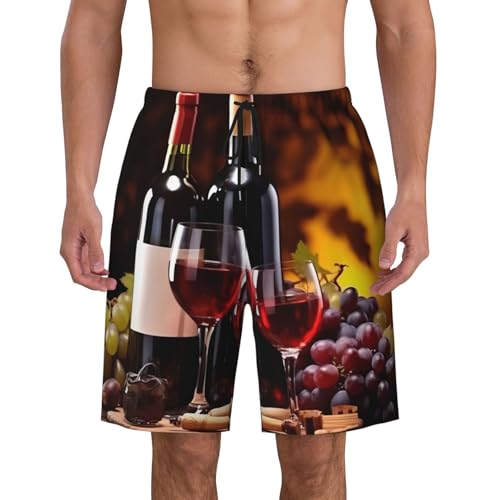Grapes Wine Bottles and Drink Print Men's Beach Pants Lightweight Quick-Dry Swim Pants with Mesh Lining for Men