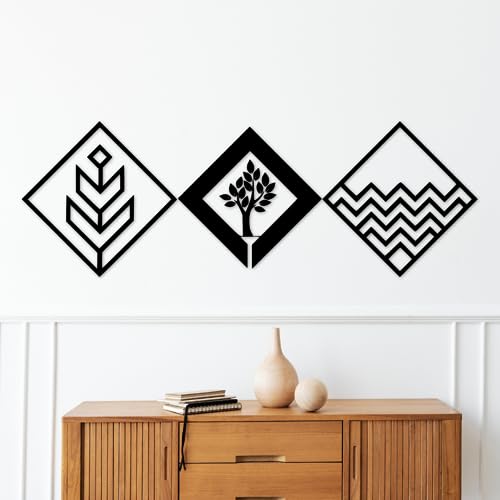 Image of woozy work three Elements Wooden Wall Art, Hanging Art Home Decor for Living Room, Set of 3 Gift Pack,Restaurant decor Kitchen, Kids Room, Wall Decor, Black wooden art for Office Wall