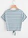 ROMWE Women's Knot Front Long Sleeve Striped Crop Top Tee T-shirt, Green & White, Large(US 8-10)