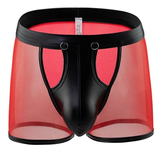 Rayson Calzoncillos para Hombre Sexy Bóxer de Tiro Bajo Transpirables Suave Cómodos Ropa Interior de Malla(Rojo,M)