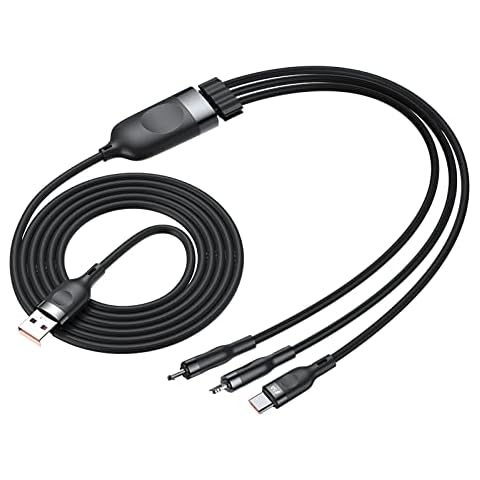 Multi Charger Date Cable 1.2M Nylon Braided 3 in 1 Super Charging Cable 5A with High Speed Date Transfer Compatible with Type C, Micro USB, Other Cover