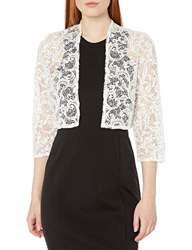 R&M Richards Women's 1 Piece Missy Size Laced Shrug with Glitter,  White, Extra Large