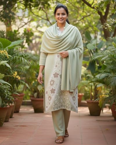 Image of KTI Full Sleeve Knee Length Floral Design Woolen Fabric 3 PC Kurti Set for Women Art NO-94164