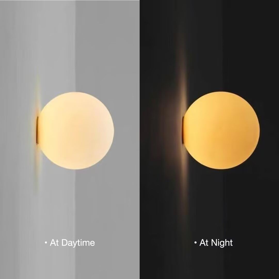White Ball Glass Wall Lamp French Retro Bubble Glass Wall Light Minimalist Glass Bubble Wall Lamp Wall Lighting Fixture Decorative Wall Light for Bedroom, Corridor, Stairs