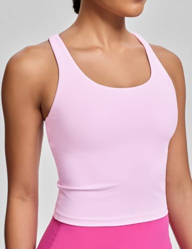 Image of HeyNuts Longline Zeal Bras Medium Impact Wirefree Sports Bras Workout Crop Tank Tops with Removable Pads, A-D Cups