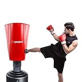 Stabiler Stand: Der Boxsack lässt sich einfach aufbauen und hat einen sicheren Stand. Der Standfuß kann mit Sand (ca. 96 kg) oder mit Sand und Wasser (ca. 150 kg) befüllt werden