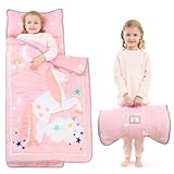 UOMNY Toddler Nap Mat - 1 Pack Girls Sleeping Bag with Removable Pillow - Unicorn 53x21Inch Kids Preschool Nap Sack with Pillow Pink Girls Napper Nap Mats for Daycare Napping Bag for Girls