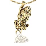 Xusamss Punk Titanium Steel Animal Tiger Pendant Necklace,22inches Chain
