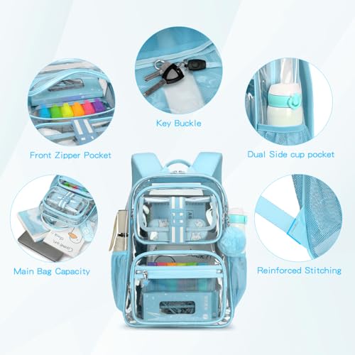 Image of Cusangel Clear Backpack for School,16in Heavy Duty Clear BookBag,TPU Large Capacity Black See Through backpack for Stadiums,Concerts,Plastic transparente para mujer for 8Age+