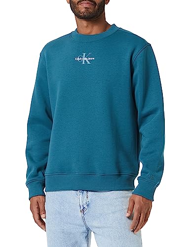 Calvin Klein Jeans Herren Sweatshirt Monologo Crew Neck ohne Kapuze, Blau...