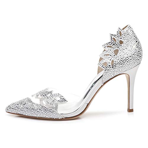 Image of XYD Women's Pumps, Elegant Pointed Toe, D'Orsay Kitten Low Heels, Rhinestone Studs, Slip-On Satin Shoes for Wedding