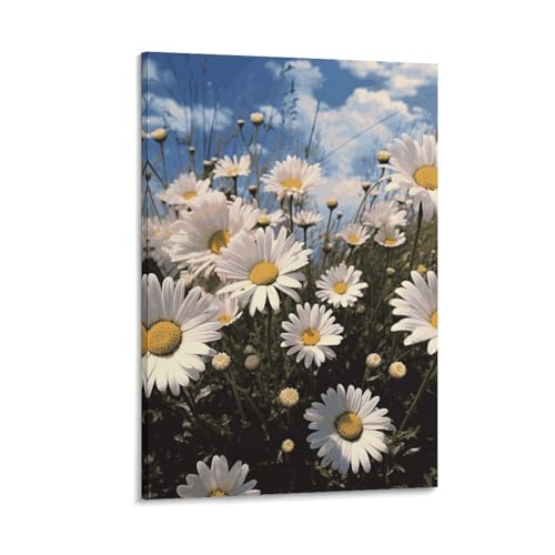 Marguerites toile murale suspendue avec cadre pour habiller un mur vide sans effort 50x75cm