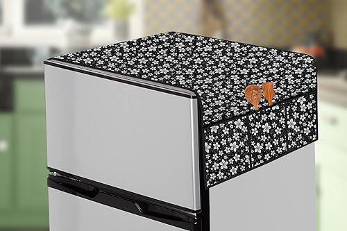Image of The Furnishing Tree Fridge Top Cover Compatible for Samsung RT28C3742S8 /HL, 236 LTR WxL 65x111 in CM Floral Pattern White Black