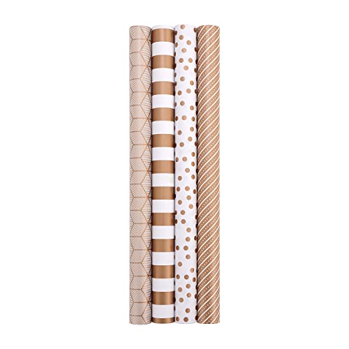HBell Wrapping Paper 44cm x 3M Striped Dot Gold Rolls Birthday Party Wedding Baby Shower Festive Decorations