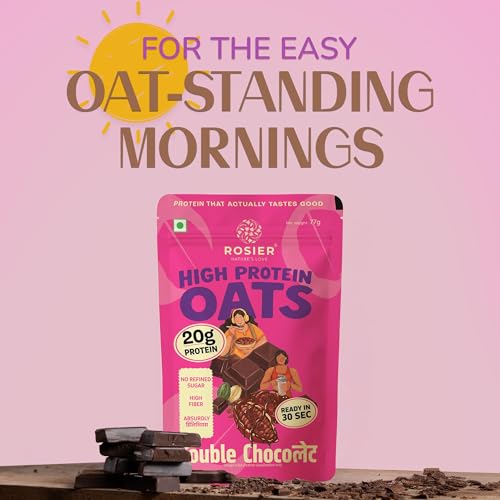 Image of ROSIER High Protein Oats Double Chocolate | 20g Protein Per Serving | Instant Healthy Breakfast with Cocoa & Dark Chocolate | Fibre-Rich Oats | 6 x 77g Ready-to-Eat Pouches