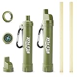 Wild Peak Stay Alive-2 Outdoor Activated Carbon 4000 Liter Water Filter Emergency Straw with Compass, Whistle, Signal Mirror, Carabiner for Survival, Camping, Hiking, Climbing, Backpacking (2-Pack)