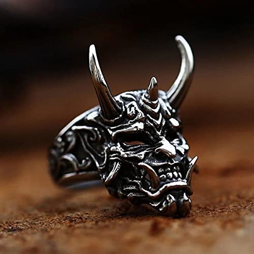 Image of THE MEN THING Hannya Prajna Demon Mask Rings For Men | Luxury Solid Pure Titanium Stainless Steel Ring Jewellery (Retro - Stainless Steel, 17-21- 24-26)