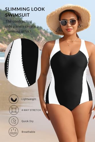Image of Aqua Eve Plus Size Swimsuits Athletic One Piece Bathing Suit for Women Tummy Control Slimming Swimwear