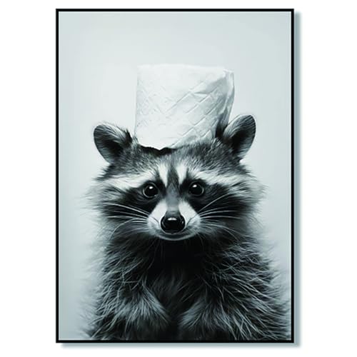 UZYXC Poster Decorativi per il Bagno Poster Decorativo per il Bagno, Un Poster Divertente con Un Simpatico Procione Che Porta La Carta Igienica Sulla Testa, Senza Cornice - 20 x 30 Cm