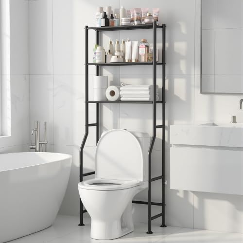 Livilord 3-Tier Over The Toilet Storage Rack, Space Saver Metal Bathroom Shelves, Freestanding Over Toilet Bathroom Organizer for Bathroom/Living Room (Black)