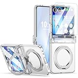 SQMCase Designed for Samsung Galaxy Z Flip 7 Case Magnetic with Hinge Protection& Screen Protector & Kickstand [Compatible with MagSafe],Slim Protective Phone Case Cover for Z Flip 7 - Clear