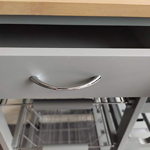HYGRAD Kitchen Trolley MDF Surface White Island Dining Cart Worktop Basket Storage Lockable Wheels Rolling Portable Kitchen Trolley with Drawers and Open Shelf, Grey - Image 5
