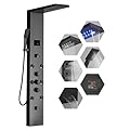 Homevacious 5 In 1 Shower Panel System,LED Rain Waterfall Shower Head and Adjustable Massage Body Jets,3 Settings Handheld Head and Tub Spout,Stainless Steel Bathroom Panel,Matte Black