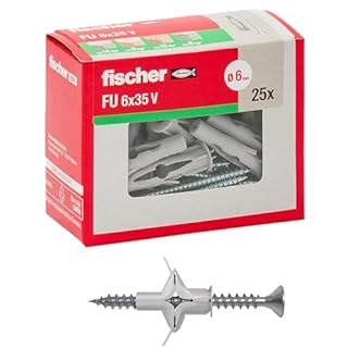 Fischer 25x Tasselli a Farfalla FU con Vite, 6 x 35 mm, per Cartongesso, Pannelli e Muratura