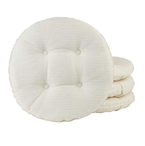 Klear Vu Omega Gripper Non-Slip Tufted Round Barstool Cushion for Dining Rooms, Cafes, Bars and Restaurants, 14” Ivory, 4 Pack