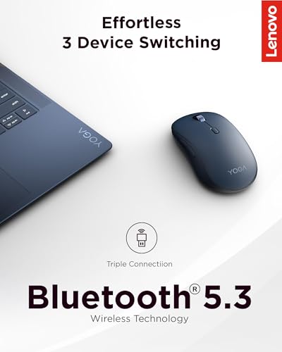 Image of Lenovo Yoga Bluetooth Silent Mouse, 3 Level DPI Adjustment, 36 Month Battery Life, Bluetooth 5.3, 3 Device Paring, Whisper Quiet, Programmable Buttons, Smooth Finish, Cosmic Blue