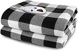 Biddeford Microplush Electric Heated Warming Throw Blanket Black White Buffalo Check Washable Auto...