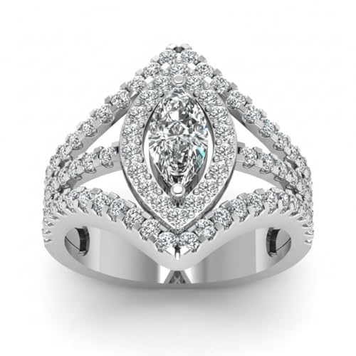 Image of Choose Your Gemstone Royal Empress Ring 925 Sterling Silver Marquise Shape Halo Engagement Rings Ornaments Surprise for Wife Symbol of Love Clarity Comfortable US Size 4 to 12