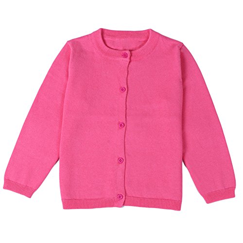 ASHERANGEL Little Girls Basic Crew Neck Solid Fine Knit Cardigan Sweaters Rose 3T