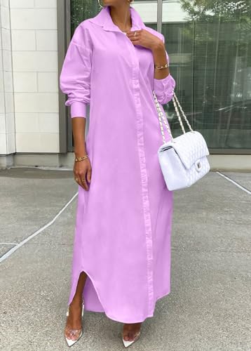 Image of Choichic Shirt Dresses for Women Casual Long Sleeve Cotton Button Down Maxi Dresses