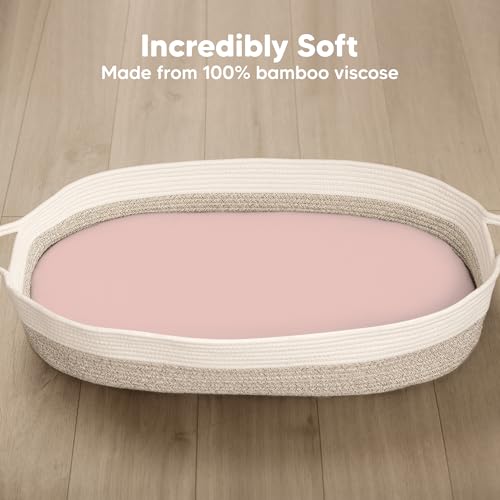 Image of 2-Pack Baby Bassinet Sheets Girl, Boy, 33x17 Bedside Sheets (Rose) | Viscose Derived from Bamboo, Universal Fitted Bassinet Sheet, Compatible with Halo Bassinest Sleeper, Baby Delight, Graco