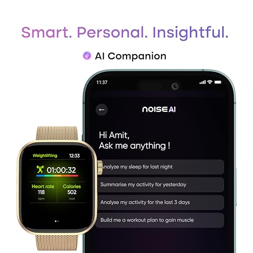 Image of Noise Pro 6 Smart Watch:Intelligent AI, Endless AI Watch Faces, AI Companion, 1.85 inch AMOLED, EN2 Processor, Nebula UI 2.0, Emergency SOS, Compatible with iOS & Android(Champange Link), Brown