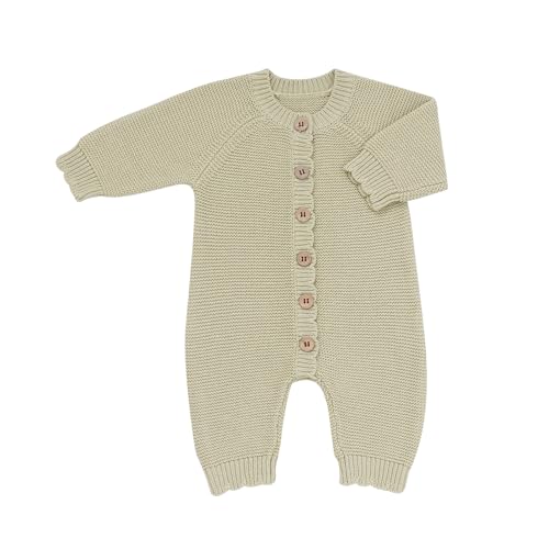 Avibae Baby Knit Romper, Cotton Long Sleeve Sweater for Newborn Infant, Baby Boys and Girls Onesie for 0-9 Months (US, Age, 0 Months, 1 Months, Vegetation Green)