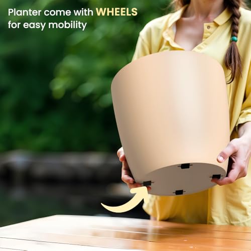 Image of YUCCABE ITALIA SHERA Stella 14 Inch Plastic Plant Pot for Home Decor Indoor Plant Pots for Living Room Plastic Flower Pot for Garden (Beige, 14 INCH - 6 Pcs)