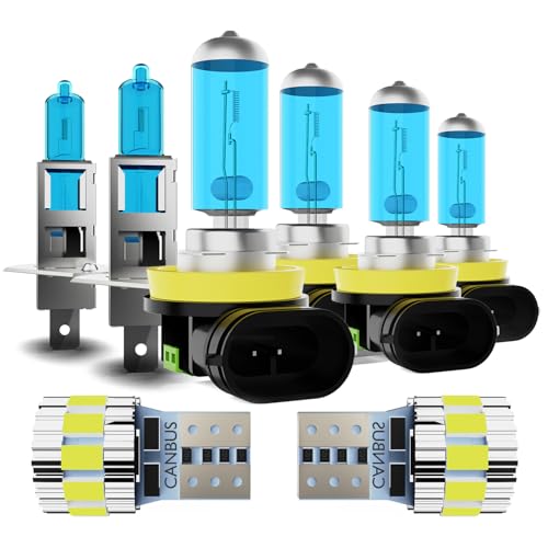 Image of Headlight Bulbs Fit For Ford Focus 2012-2018, 300% Ultra Brighter Halogen Headlight Bulb And License Plate Lights Combo, H1 H11 H11 High Low Beam Fog Lights, 6500k White Light, Pack of 8