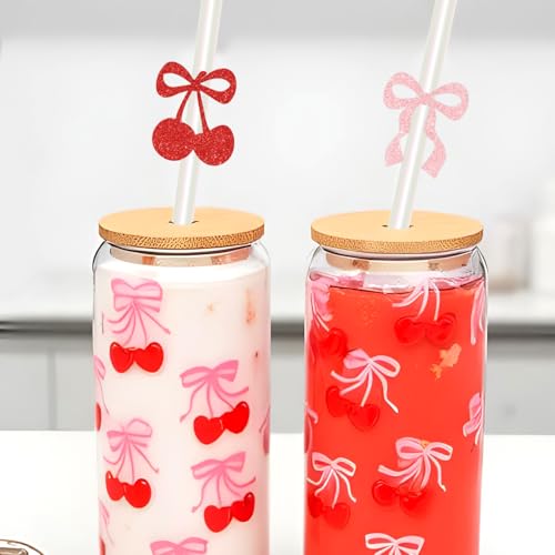 Pitillos de papel con diseño cereza y purpurina, pack 50 miniatura 2